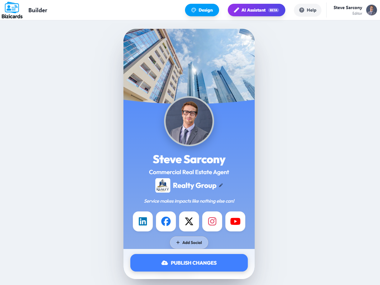 Bizicards card builder with live preview